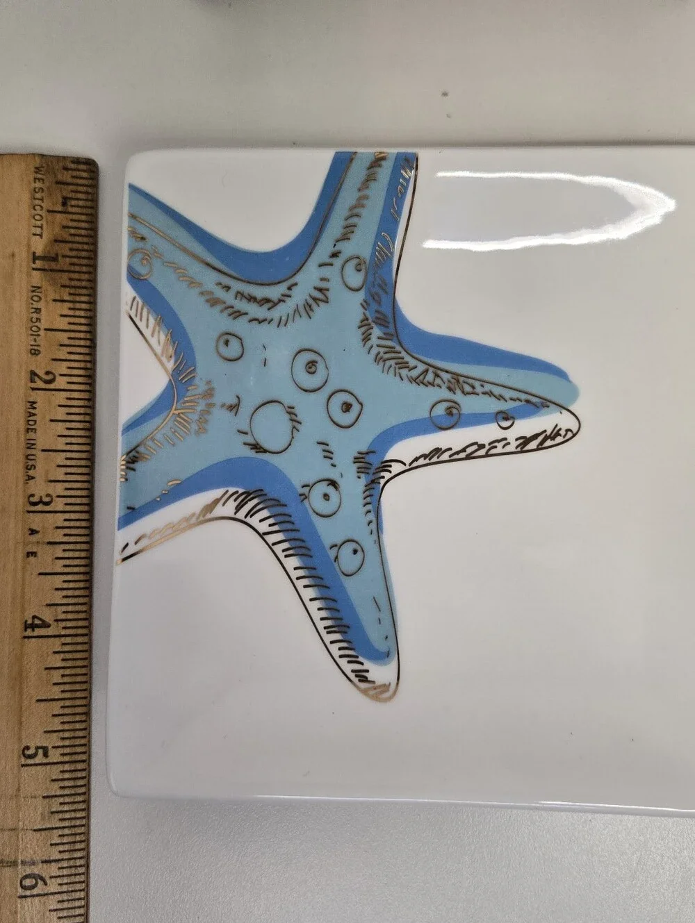 Grace's Teaware Blue Starfish & Seahorse Appetizer Snack Dessert Plates Set Of 4